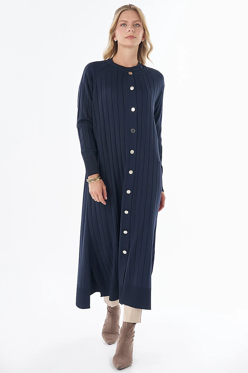Long Knit Cardigan - Navy