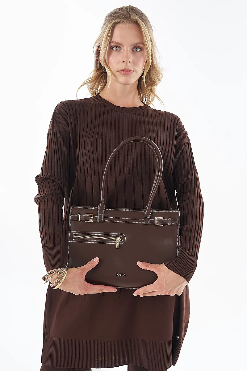 Ribbed Knit Tunic Brown