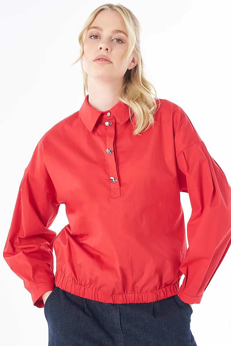 Embroidered Detail Blouse Red