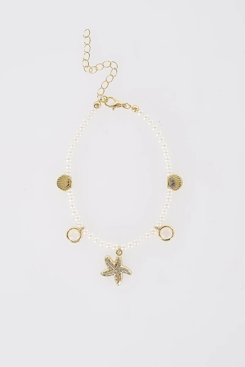 Pearl Beaded Anklet Gold