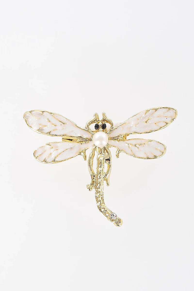 Pearl Detail Dragonfly Brooch Gold