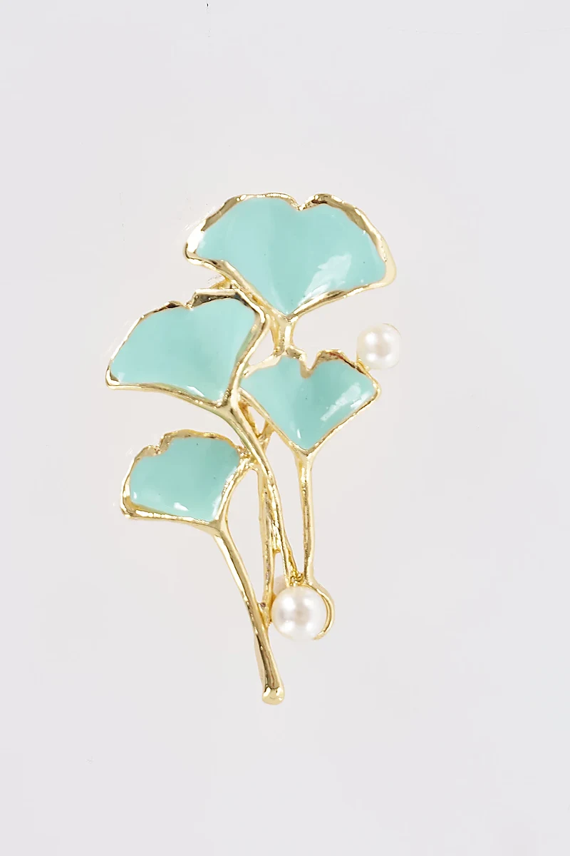 Pearl Leaf Brooch Gold