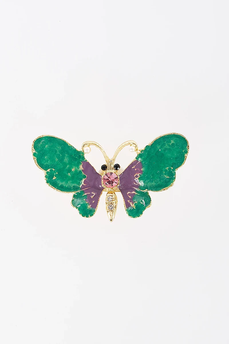 Colorful Butterfly Figure Brooch Gold