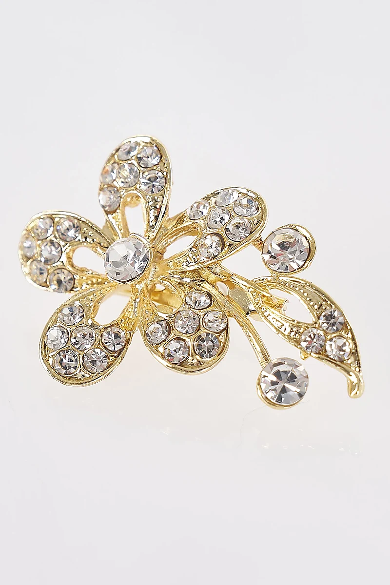 Stone Detail Flower Brooch Gold