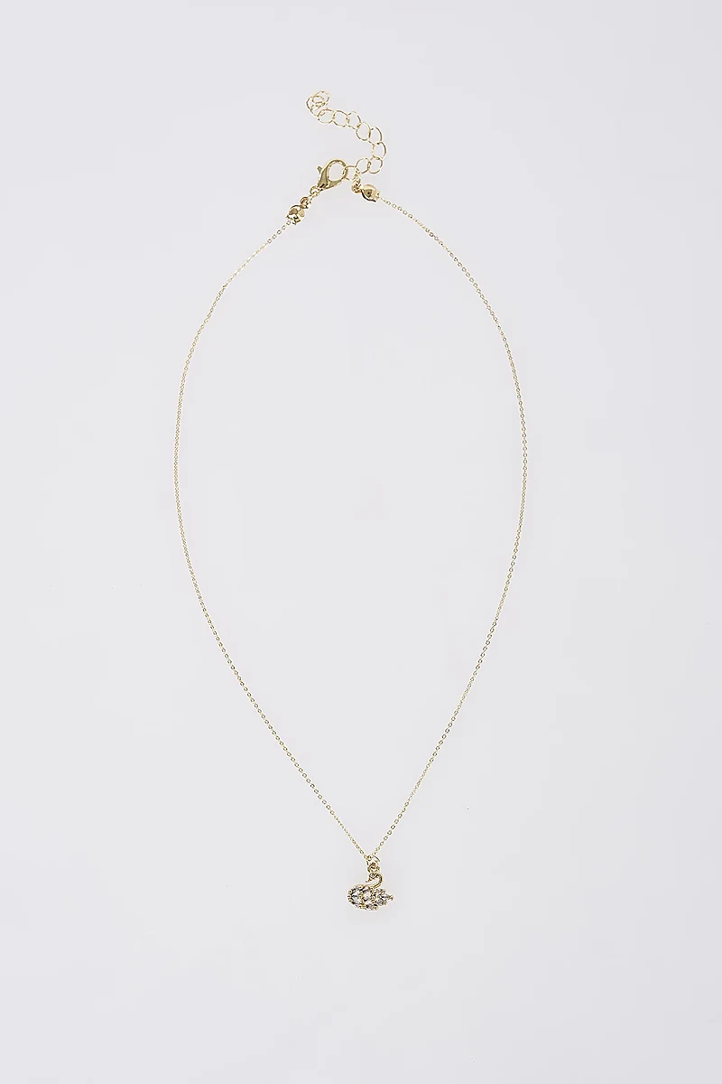 Swan Charm Necklace Gold