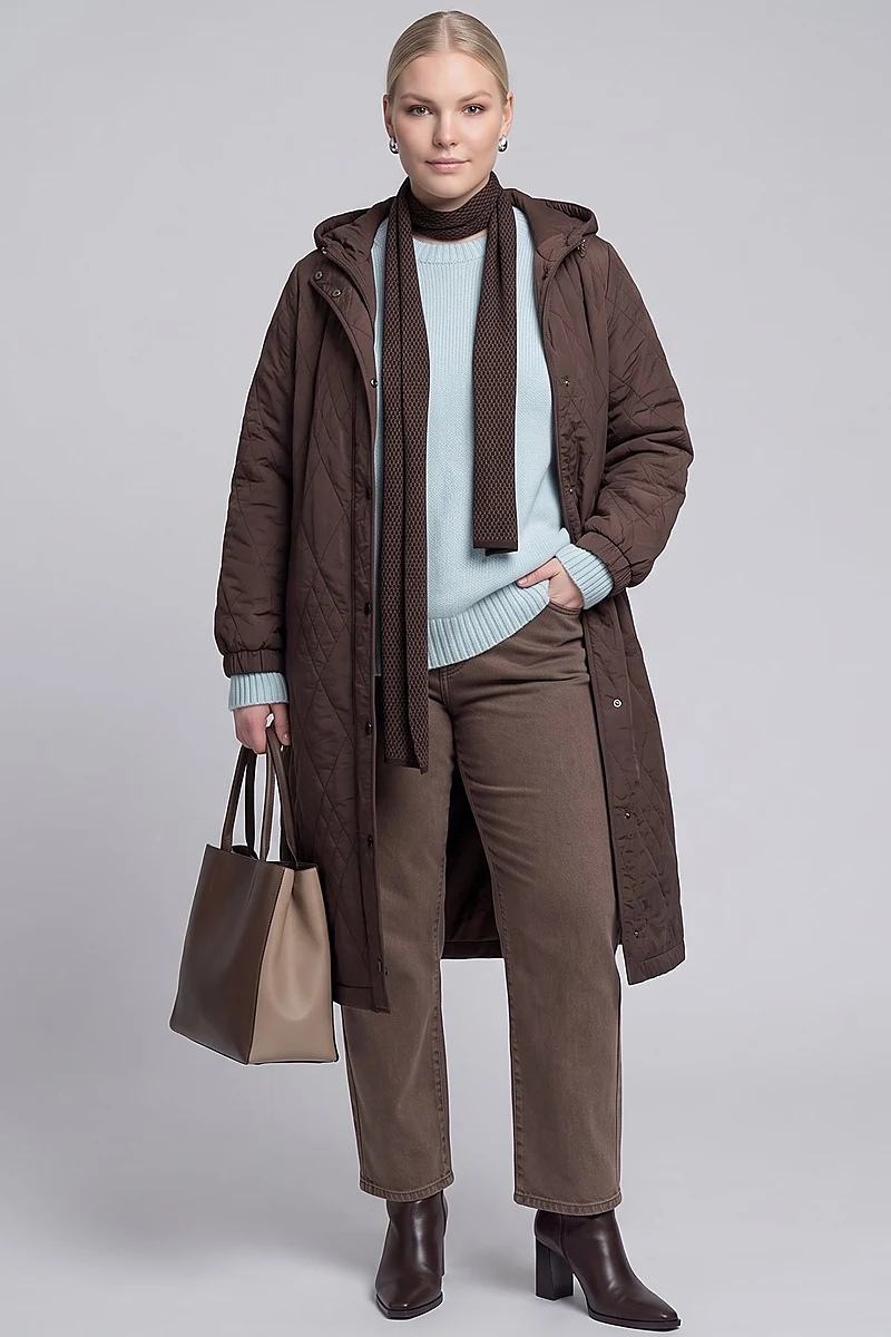 Hooded Slip-On Tunic Dark Brown