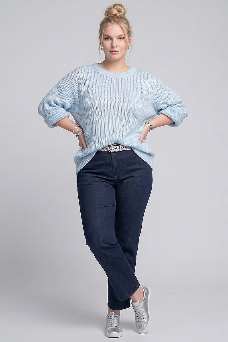 High-Waisted Washed Trousers Navy