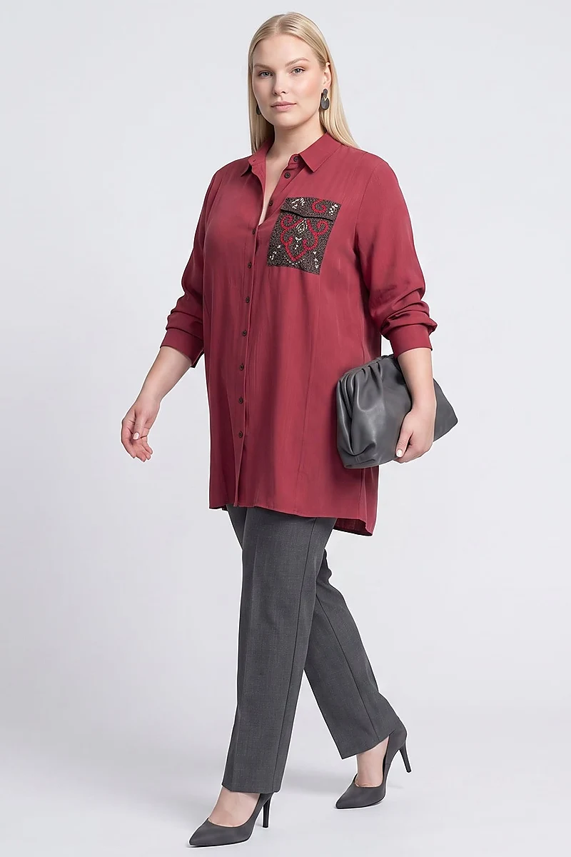 Beaded Rayon Tunic Red