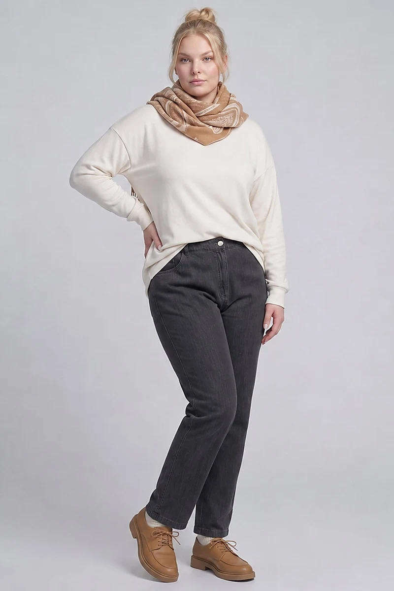 High-Waisted Washed Trousers Black