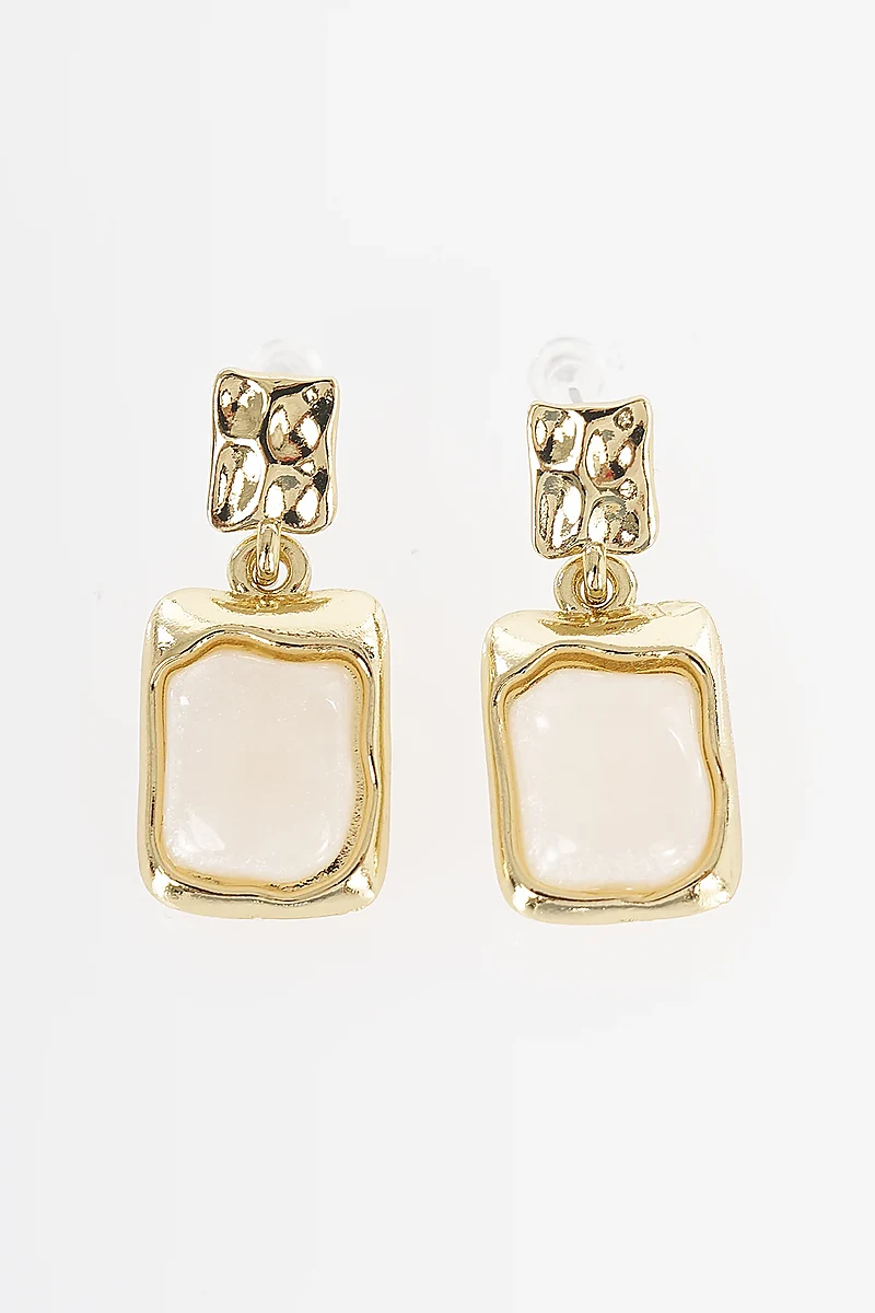 White Stone Vintage Earrings Gold