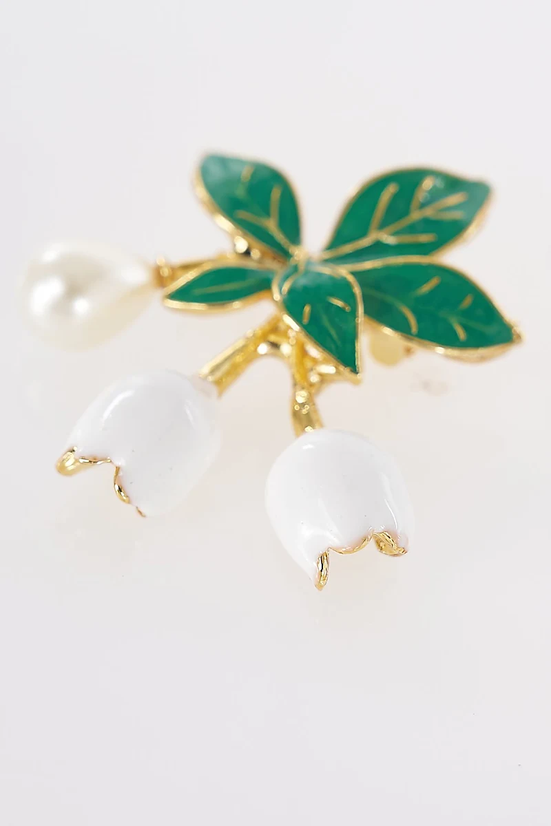 Tulip and Pearl Detail Brooch Gold