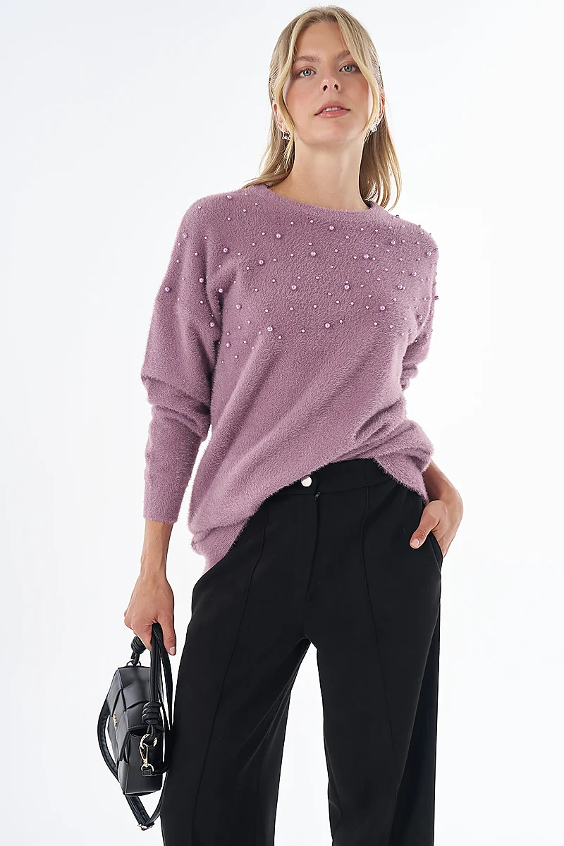 Pearl-Detail Knitted Tunic Dusty Rose
