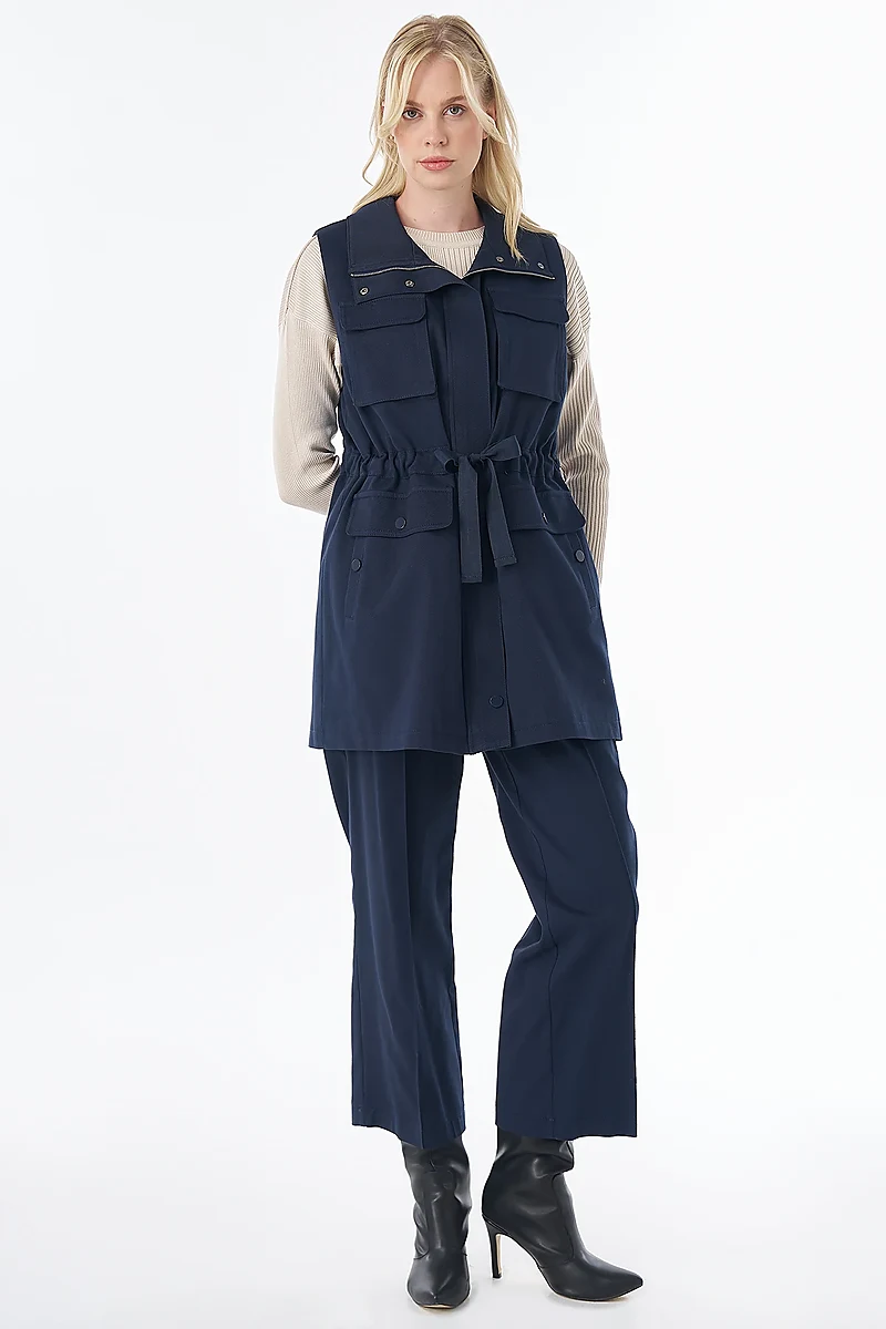 Grosgrain-Tie Two-Piece Set Navy 