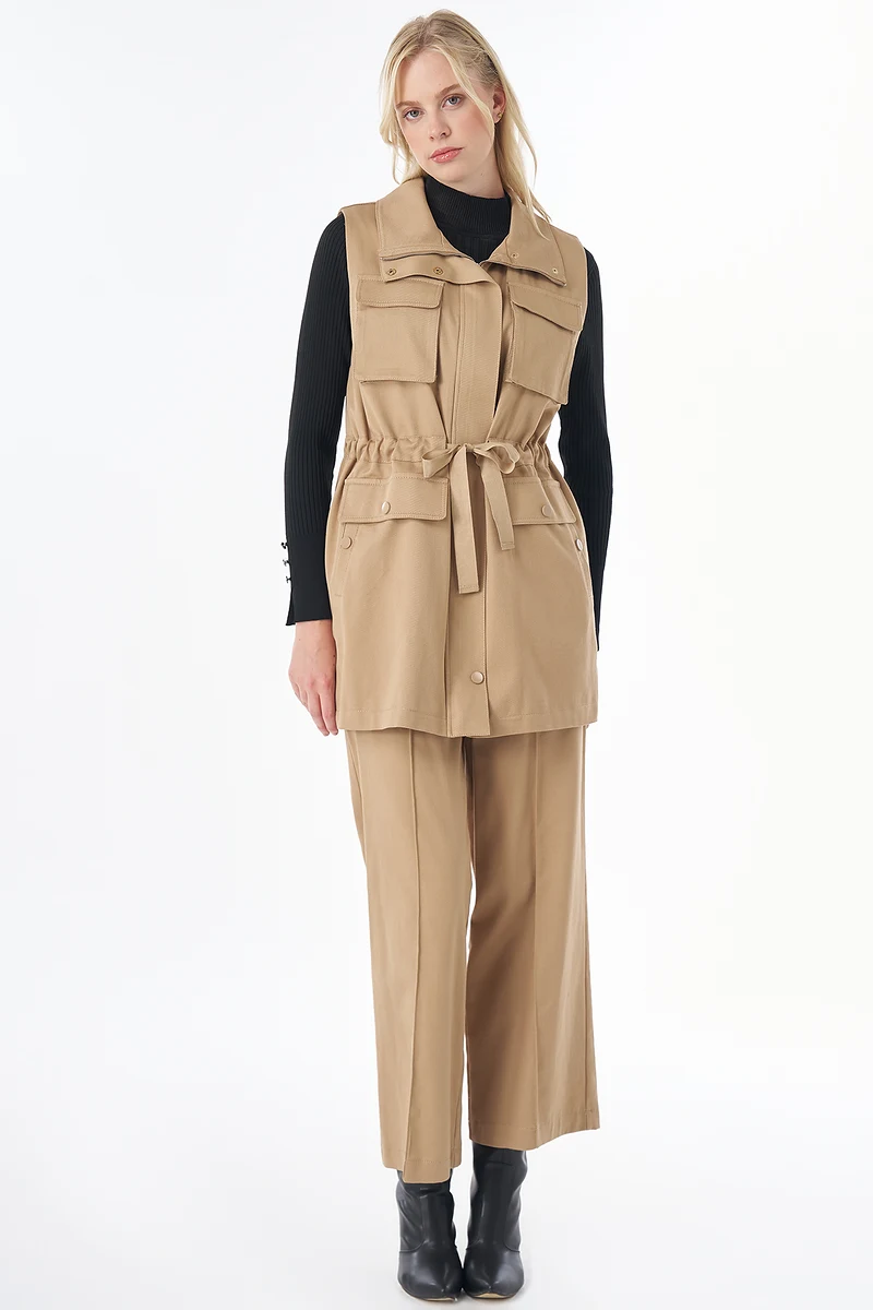 Grosgrain-Tie Two-Piece Set Beige