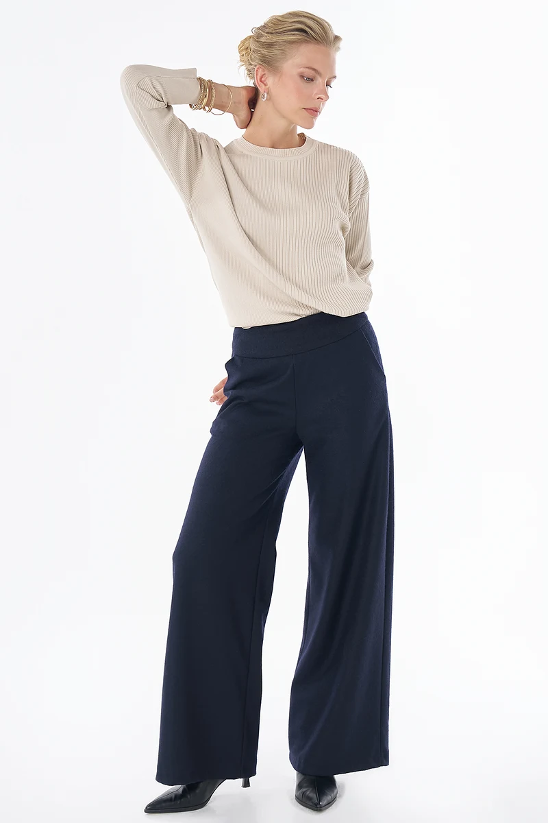 High-Waisted Wool Trousers - Dark Navy