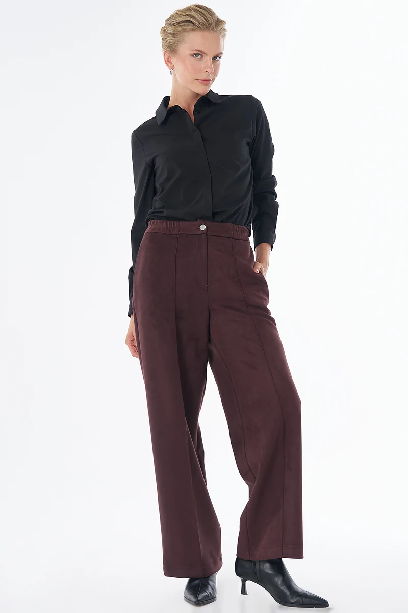 Topstitched Suede Trousers Brown 