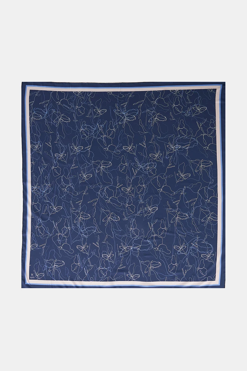 Line Drawing Twill Scarf Navy