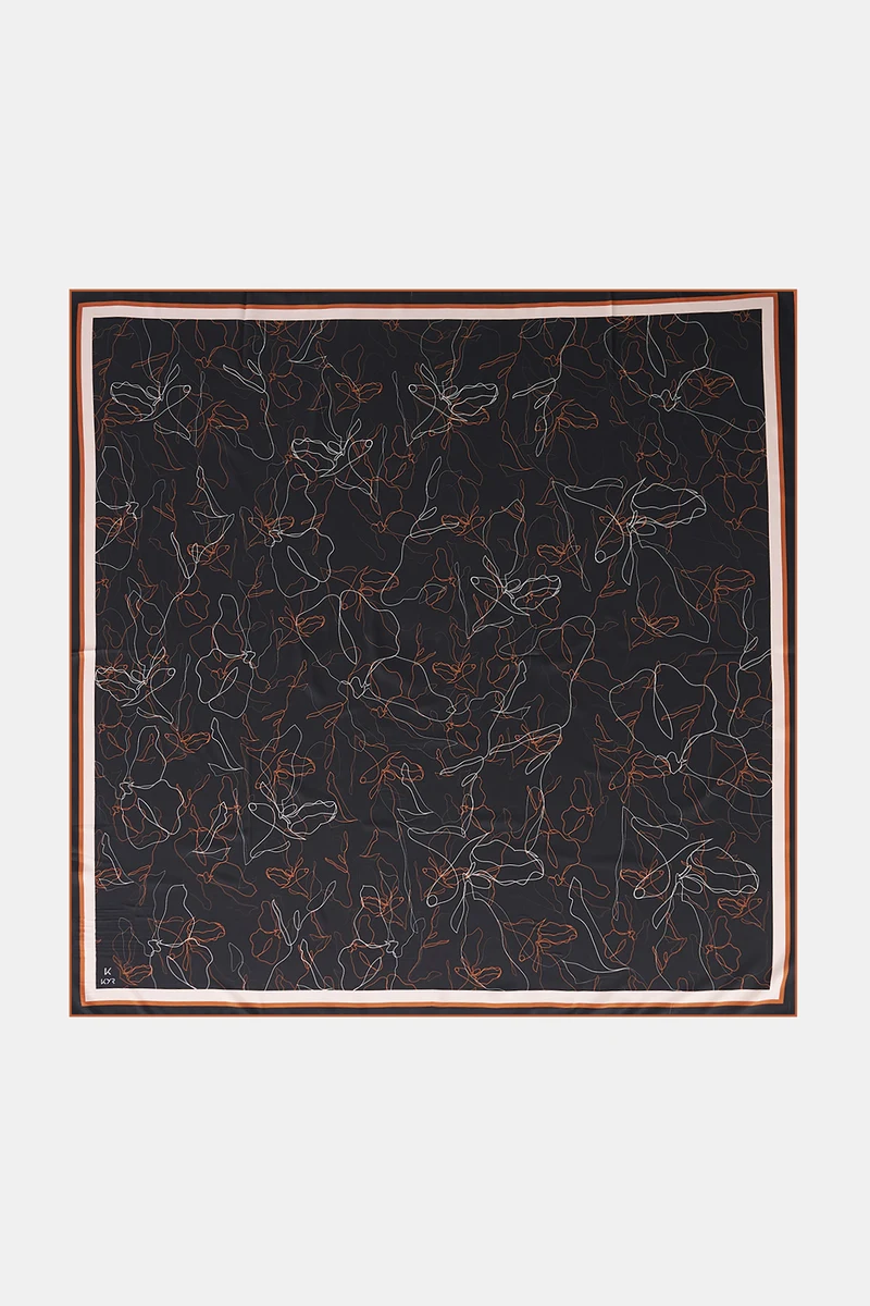 Line Drawing Twill Scarf Black