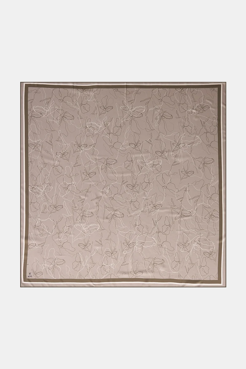 Line Drawing Twill Scarf Light Khaki