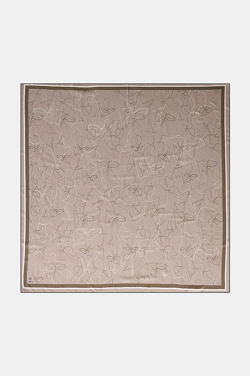 Line Drawing Twill Scarf Light Khaki