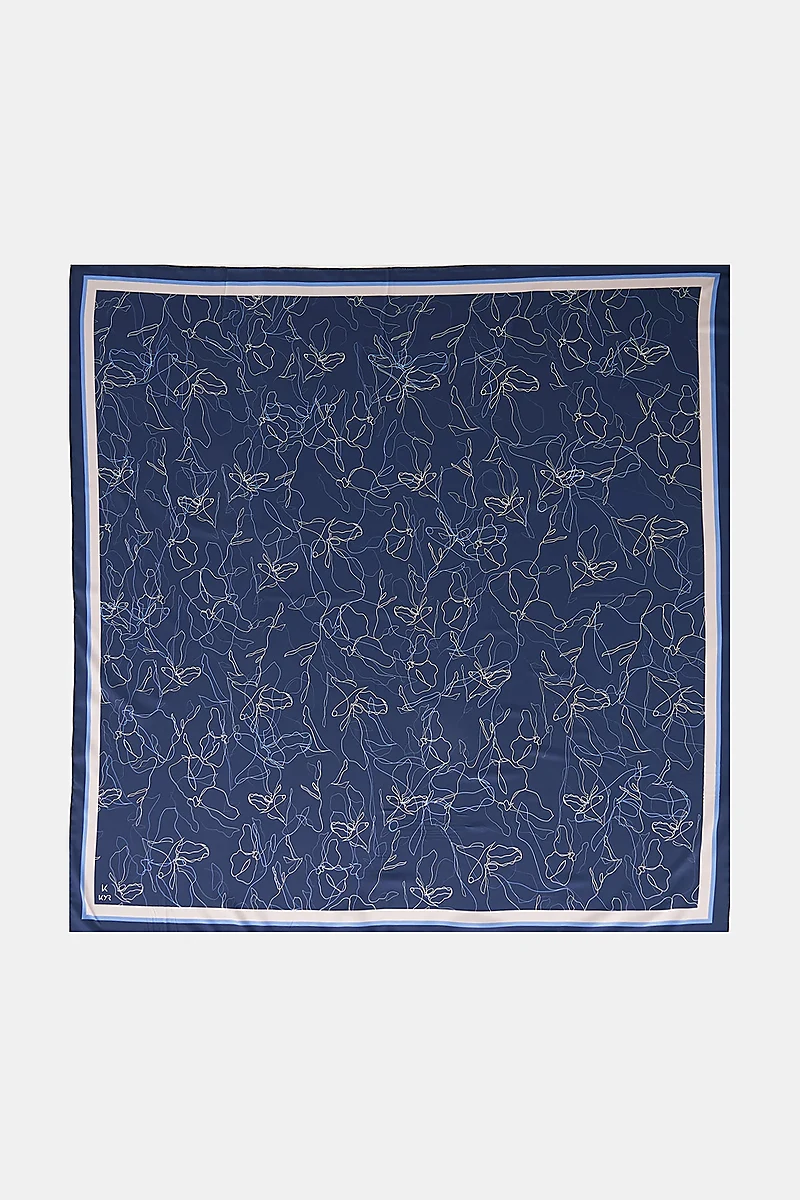 Line Drawing Twill Scarf Navy