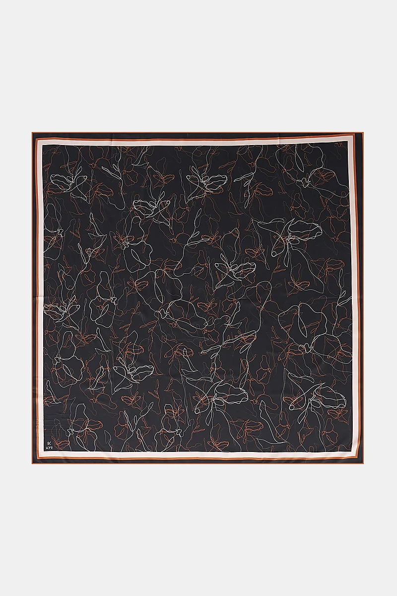 Line Drawing Twill Scarf Black