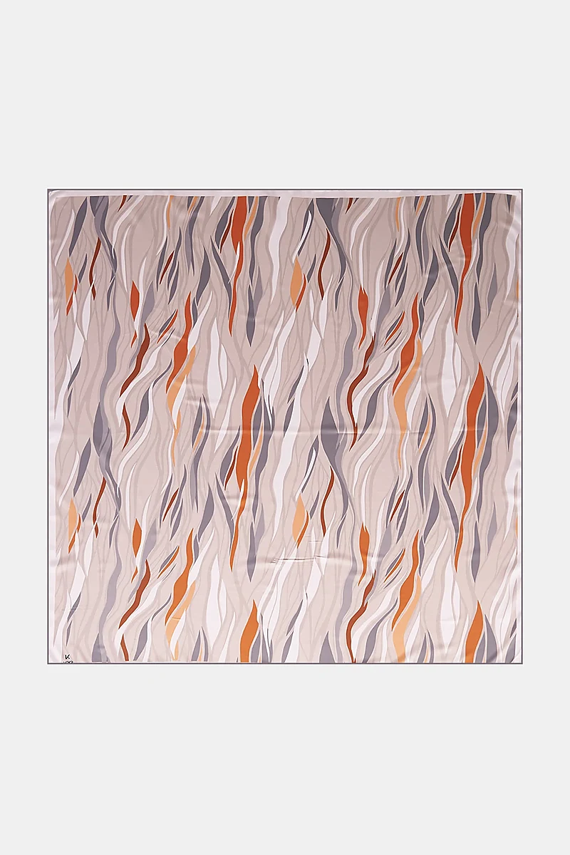 Wave Pattern Twill Scarf Beige-Mustard