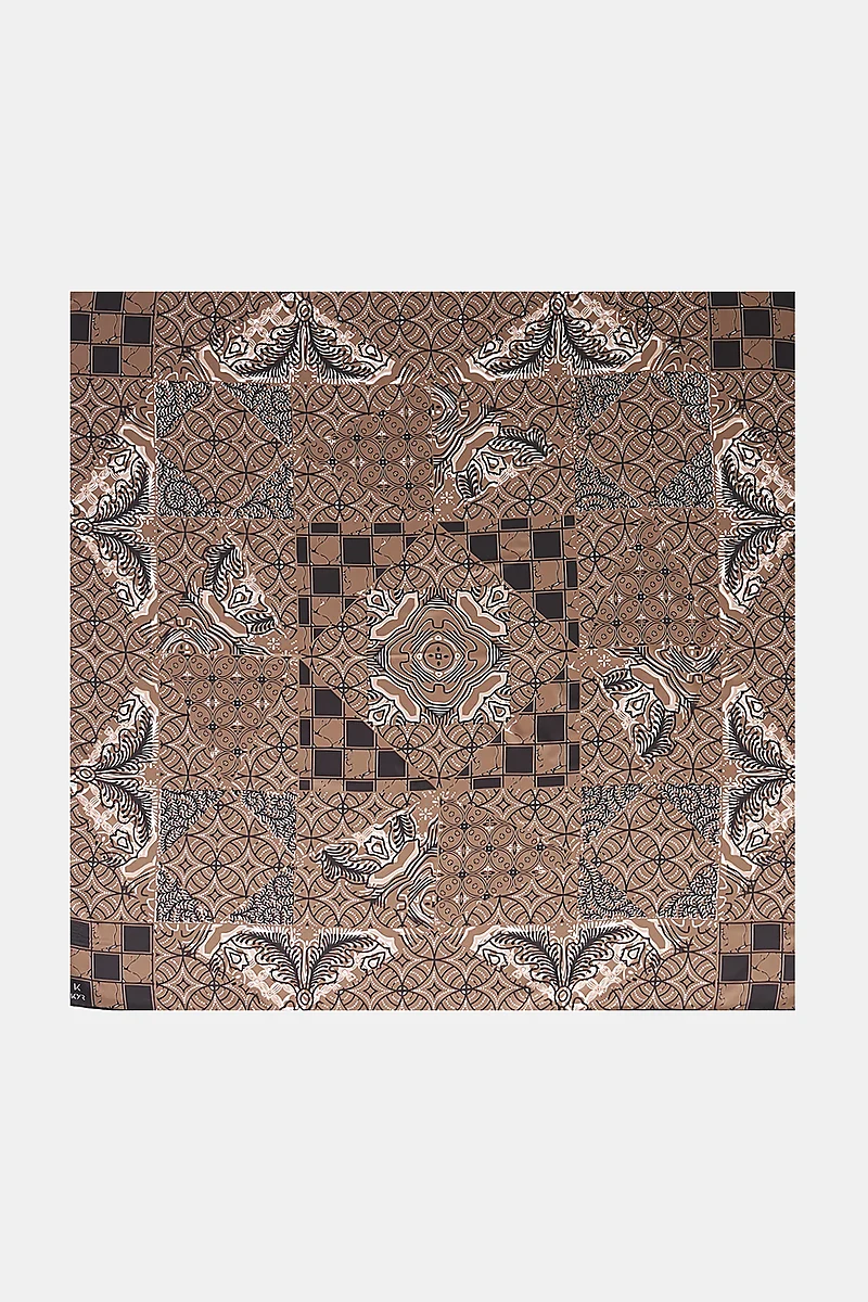 Ethnic Pattern Twill Scarf Dark Mink