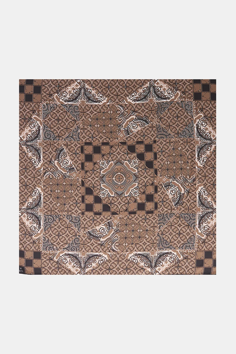 Ethnic Pattern Twill Scarf Dark Mink