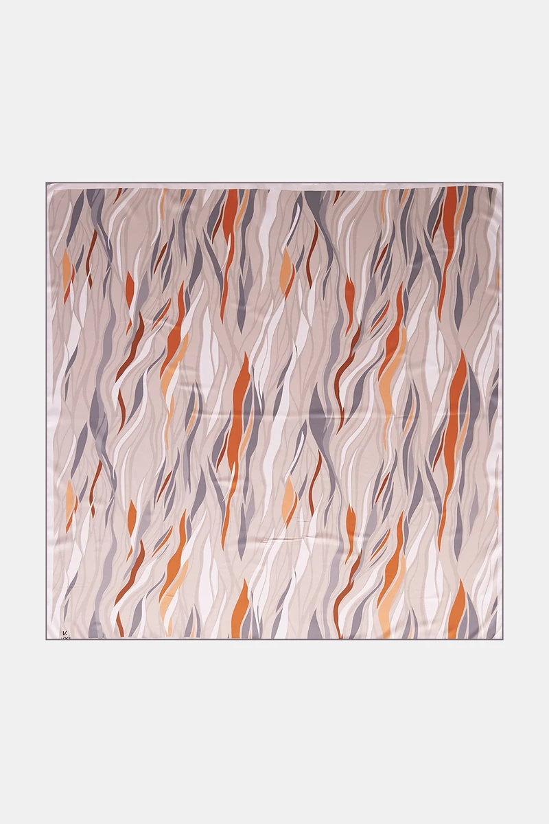 Wave Pattern Twill Scarf Beige-Mustard