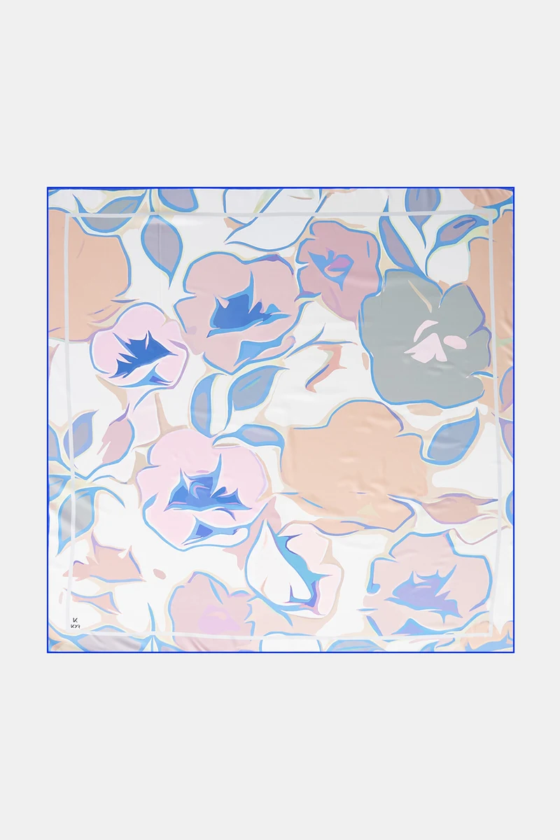 Floral Patterned Scarf Powder Pink-Light Blue