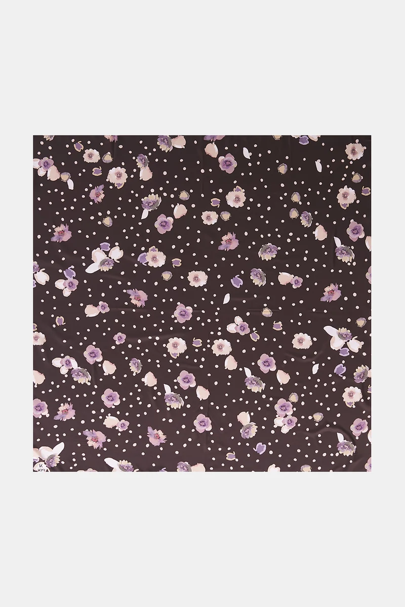 Polka Dot Pattern Twill Scarf Dark Brown