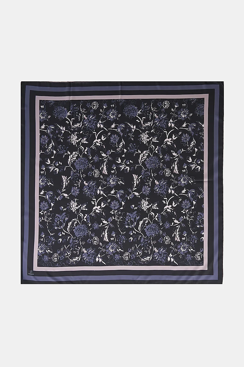 Floral Pattern Twill Scarf Black