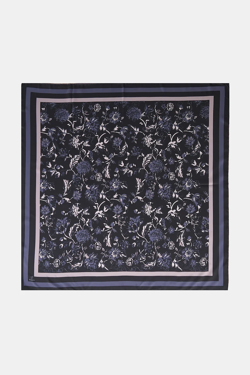Floral Pattern Twill Scarf Black