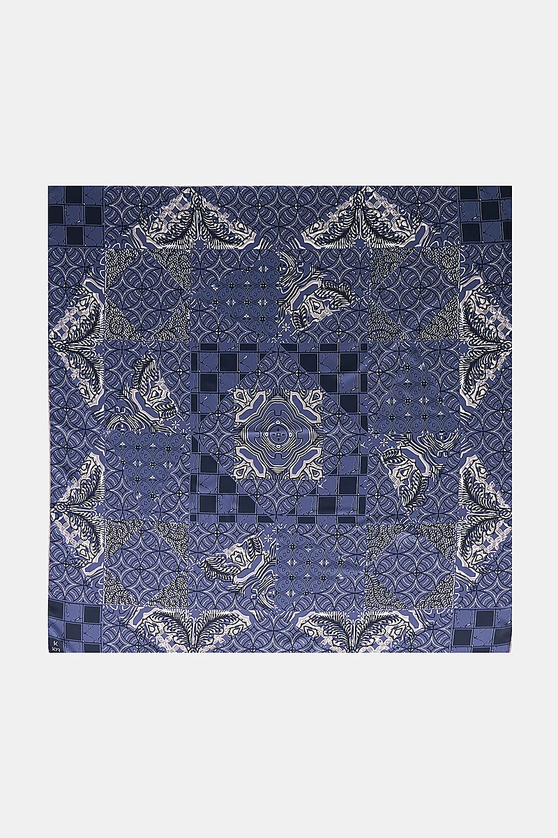 Ethnic Pattern Twill Scarf Indigo