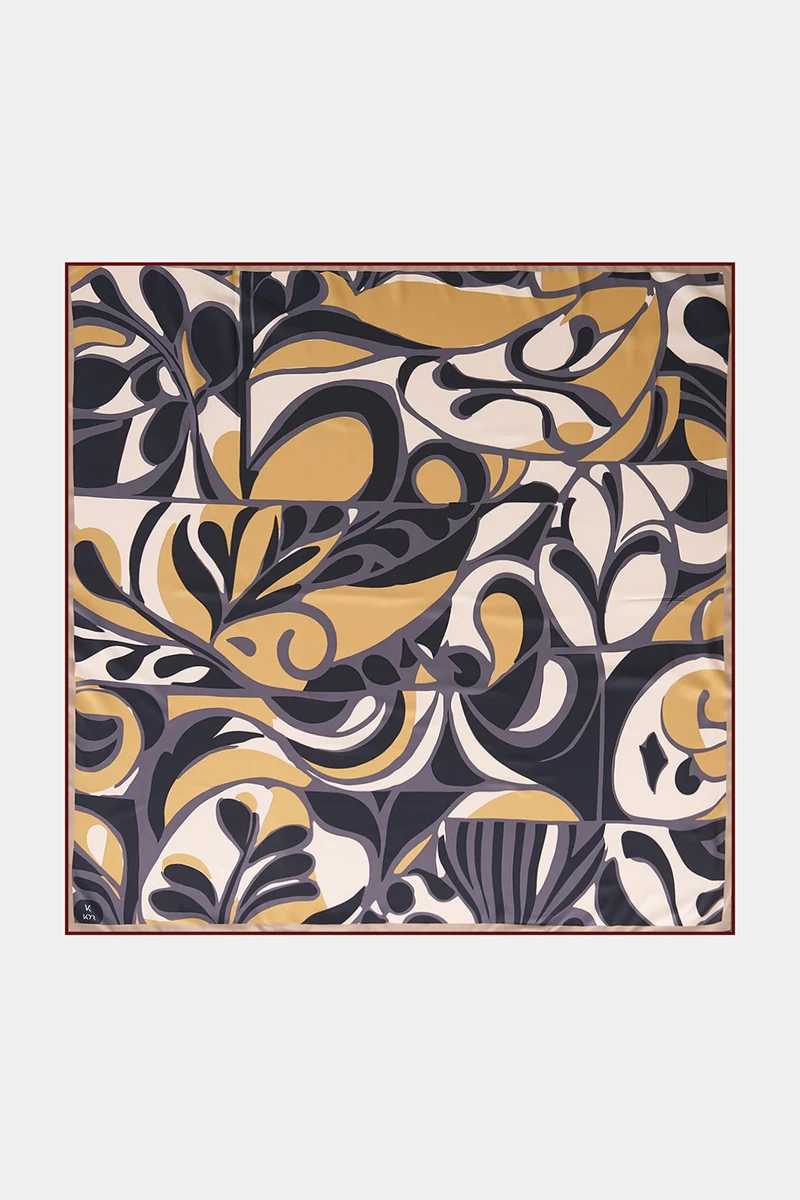 Botanical Patterned Scarf Black-Gold