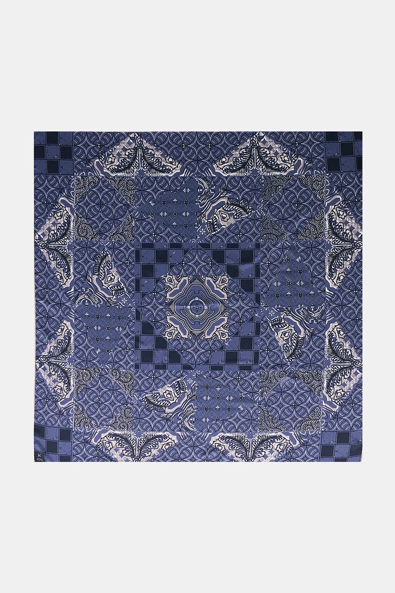 Ethnic Pattern Twill Scarf Indigo