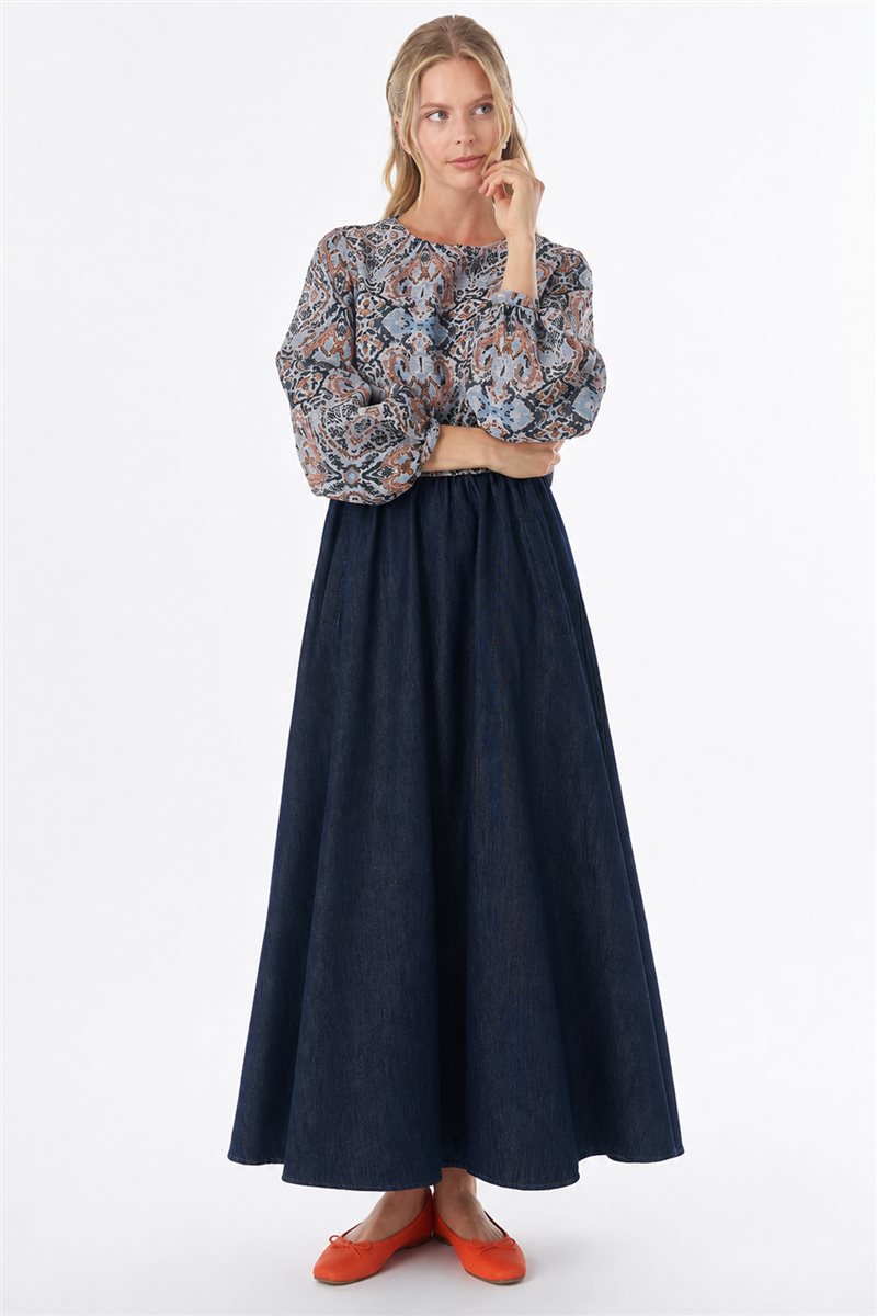 Denim-Trimmed Jacquard Dress Indigo