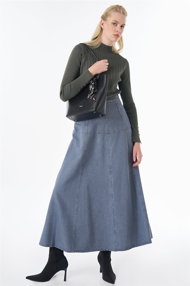 High-Waisted Panel-Seamed Skirt Blue