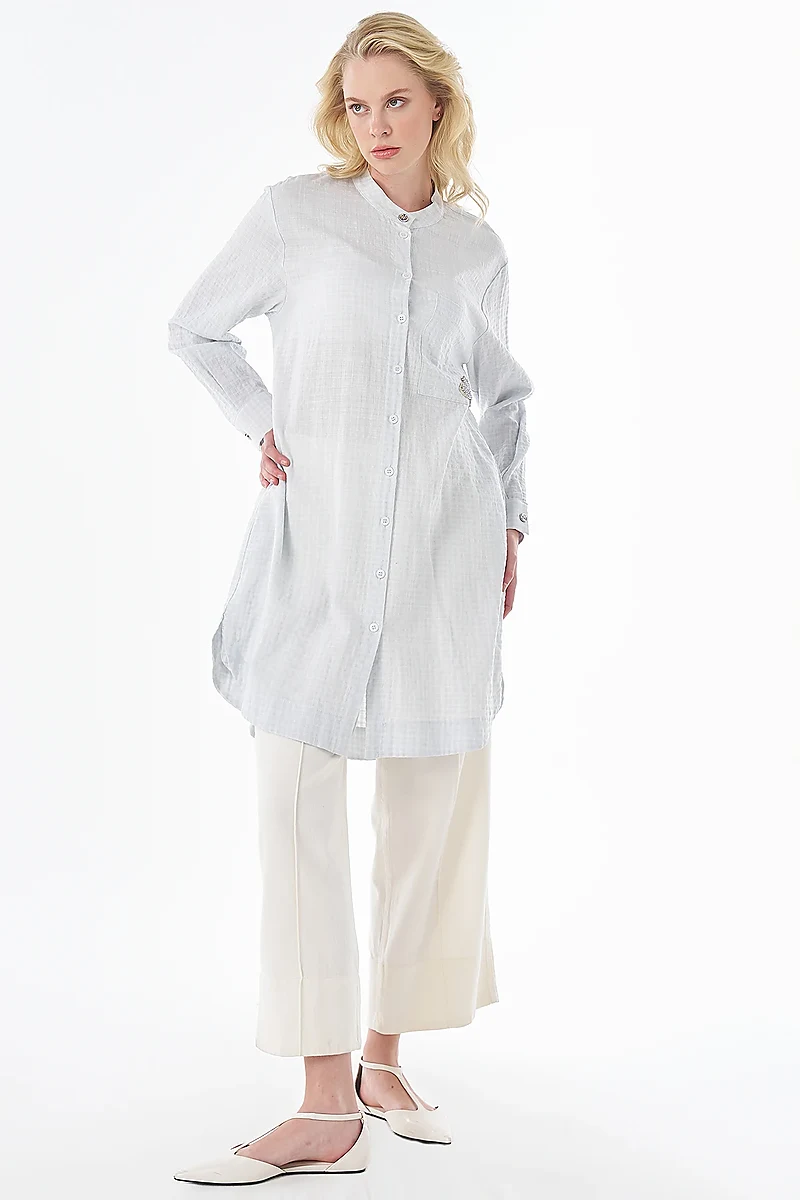 Embroidered Detail Textured Tunic Blue