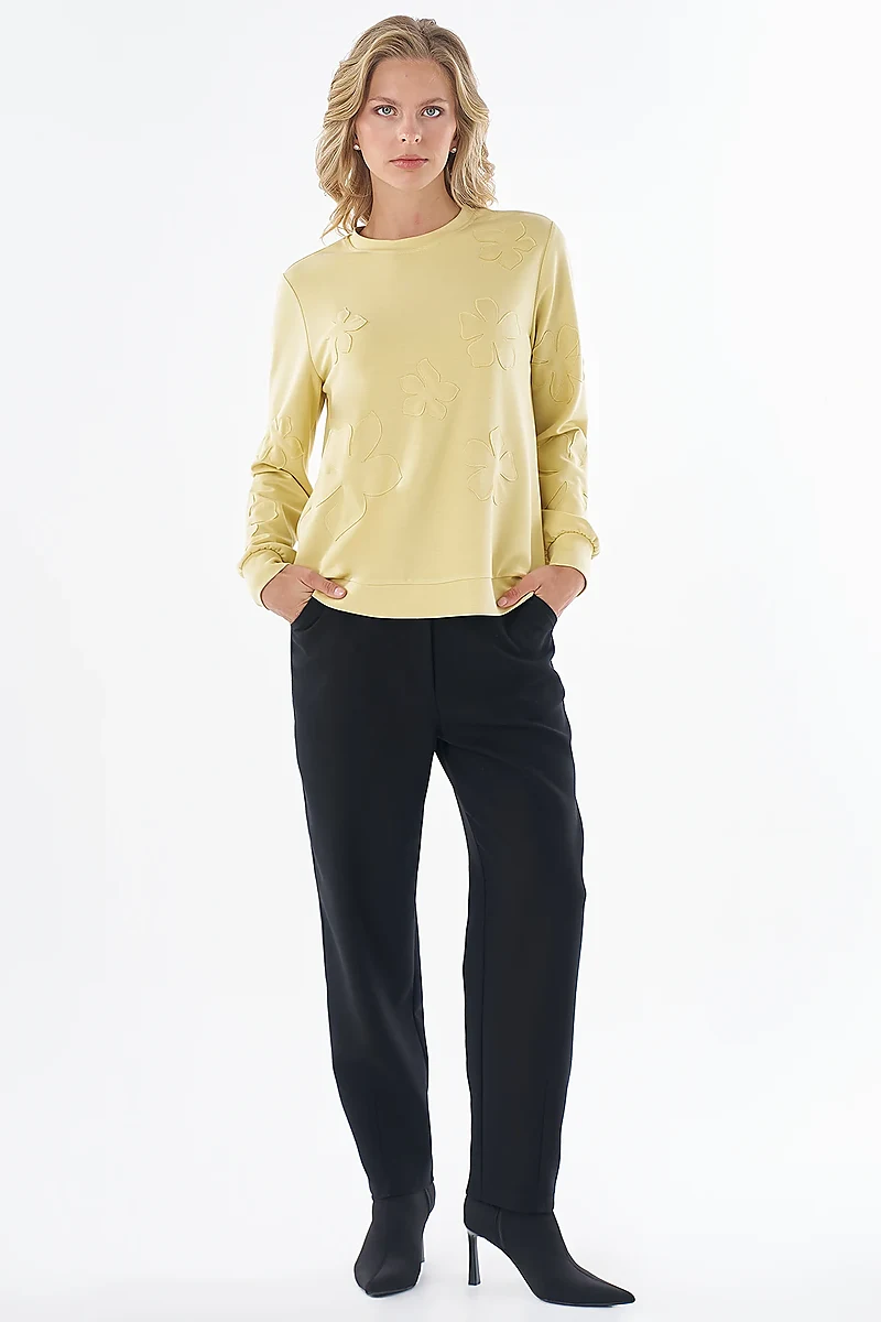 Embroidered Appliqué Modal Sweatshirt Yellow