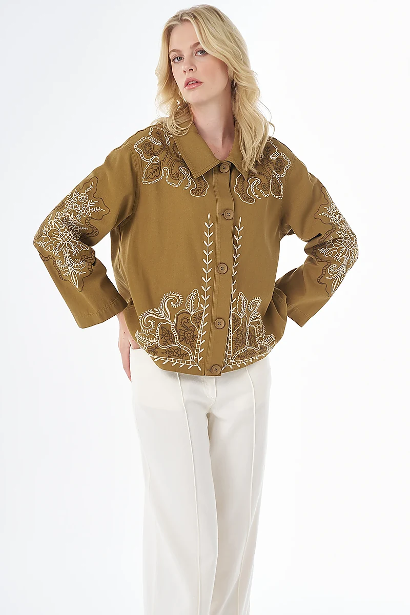 Embroidered Short Jacket Olive