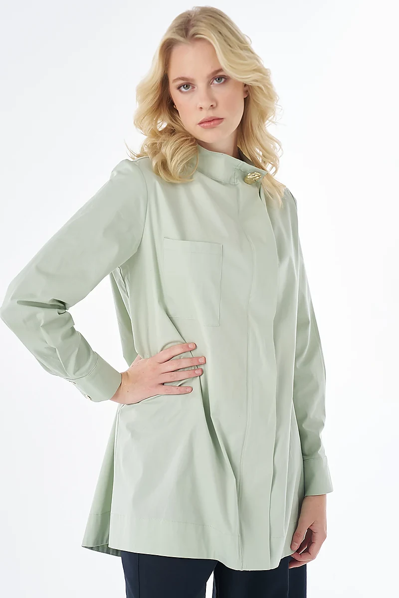Shiny Button Cotton Tunic Green