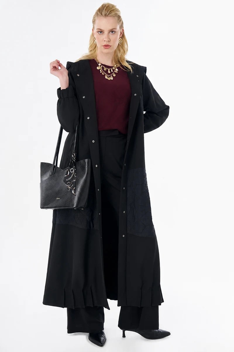 Wide Collar Quilted Throw-On Jacket Black
