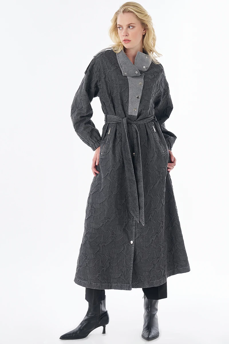 Embossed Pattern Throw-On Jacket Black