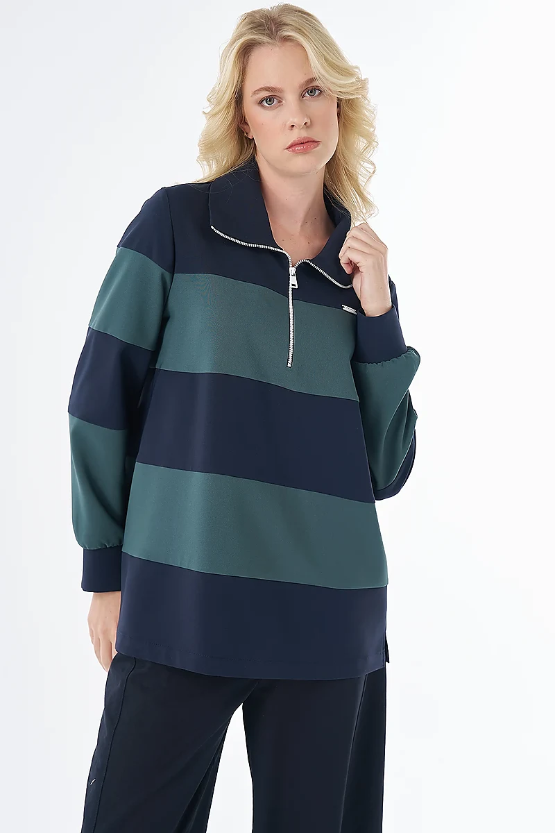 Color-Block Wide-Neck Sweatshirt Navy