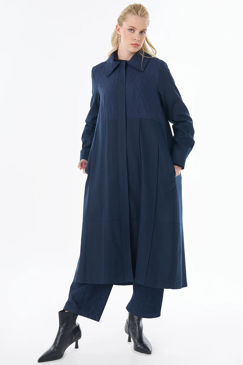 Quilted Detail Longline Jacket Navy