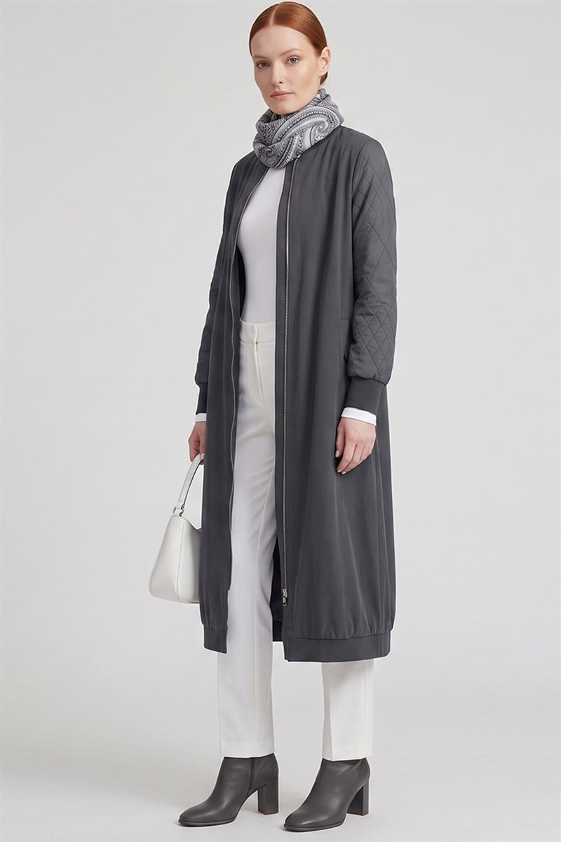 Varsity Collar Lyocell Viscose Slip-On Tunic Charcoal Gray