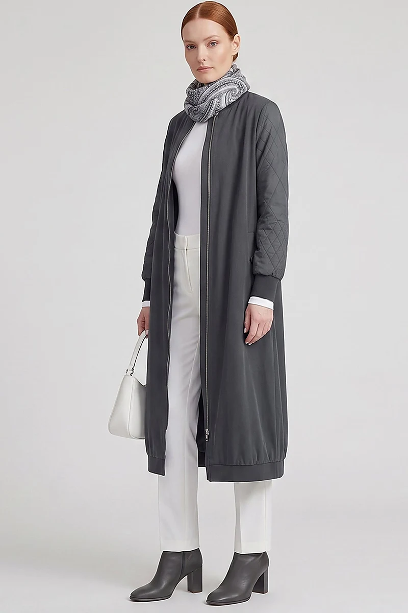 Varsity Collar Lyocell Viscose Slip-On Tunic Gray