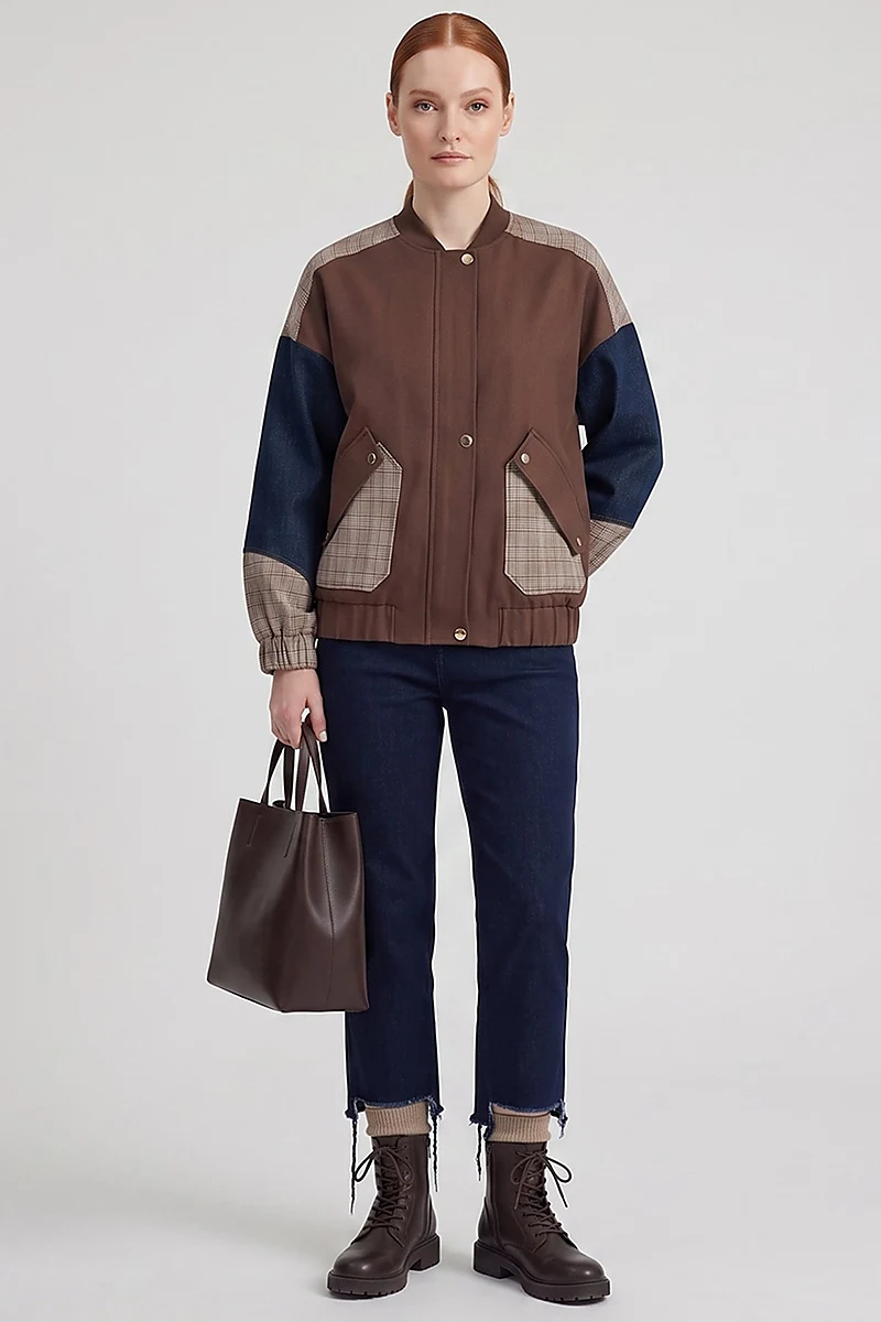 Color-Block Jacket Brown